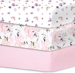 Bimocosy 3 Pack Cot Sheets 120 x 60cm  Butterfly, Flower, Pink Print new but no original packaging
