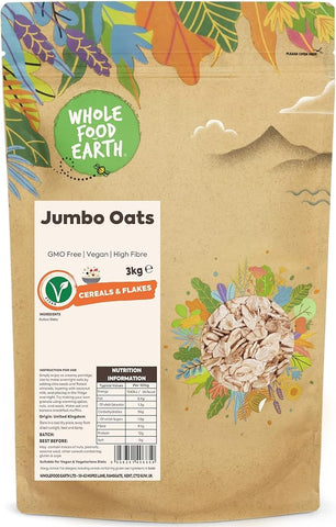 Wholefood Earth Jumbo Oats, 3 kg- best before 04/03/25- dirty pack- (Ref T12-4)