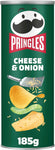 Pringles Cheese & Onion Sharing Crisps 185g, Best before 08/26, dented tube, may be crushed inside