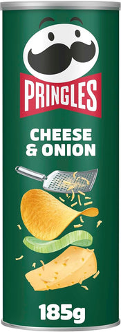 Pringles Cheese & Onion Sharing Crisps 185g, Best before 08/26, dented tube, may be crushed inside