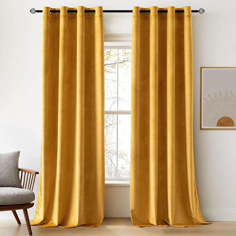 Woaboy Super Soft Velvet Curtains 90 Drop Luxury Eyelet Drapes W 46 x L 90 Mustard Yellow 2 Panels- new but no original packaging