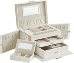 SONGMICS Jewellery Box 3 Layers with 2 Drawers, Cream White Lining- used very good, slight marks on top and lock and inside thorn, 1 drawer broken on the side, still can be used, open scruffy box