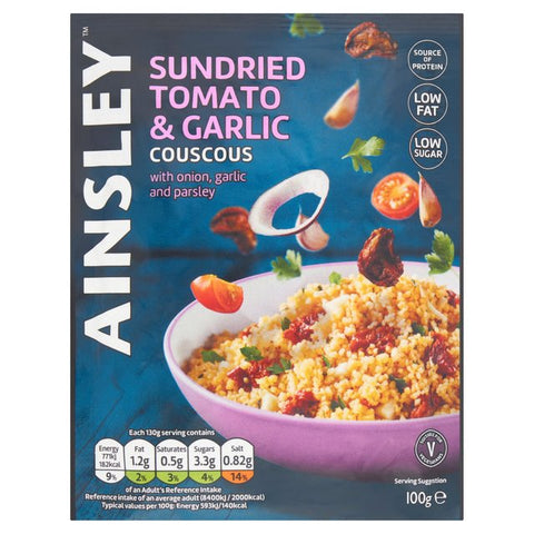 Ainsley Harriott Sundried Tomato & Garlic Cous Cous 100g scruffy pack best before 31/01/25 (ref TB4-2)