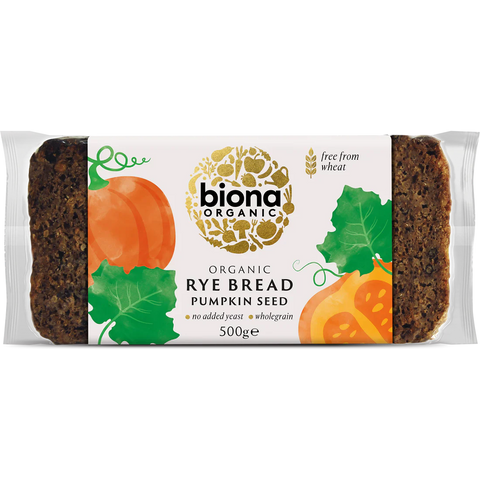 Biona Organic Rye Bread - Pumpkin Seed - 500g , best before 05/25, very slightly crushed