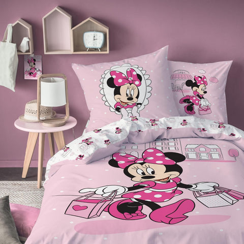 CTI Bed Linen Set, 2-Piece, Disney's Minnie Mouse, 80x80 + 135x200 cm, Pink Flannel, Reversible, for Girls , new , no original packaging