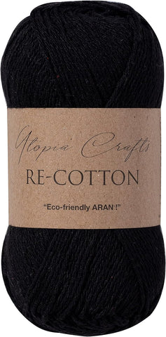 Utopia Crafts Re-Cotton Knitting Yarn, 4X 100g (Black), condition new