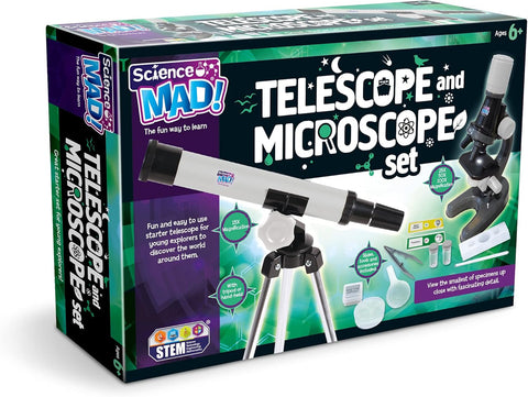 Science Mad SM60 Combo Set for Kids-Fun and Easy Starter Telescope with Tripod and Stand and Microscope,new condition , open box