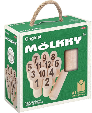 Tactic Mölkky in cardboard box with handle, new but number 8 is missing but x2 number 7