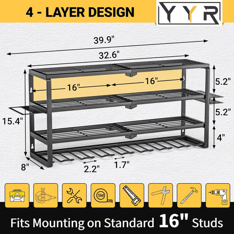 YYR 4 Layer Power Tool Organizer Wall Mount, 32'' 8 Slots, New but open, scruffy box