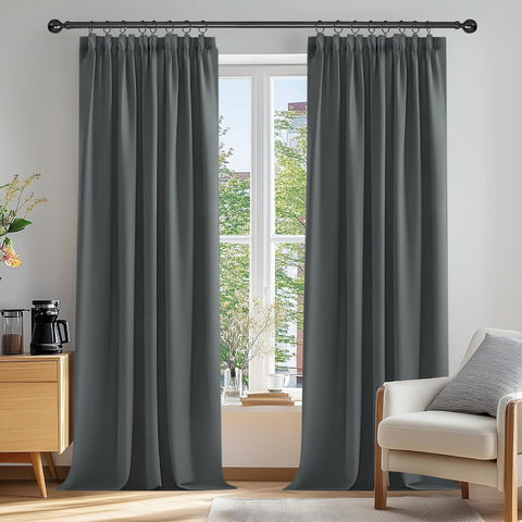 Deconovo Pencil Pleated Blackout Curtains 90 Drop - 46 x 90 Inch Dark Grey 2 Panels New but no original packaging