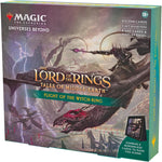 Magic: The Gathering The Lord of the Rings: Tales of Middle-earth Scene Box - Flight of the Witch-king (6 Scene Cards, 6 Art Cards, 3 Set Boosters + Display Easel) open/damaged box, sealed contents