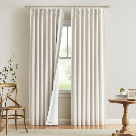 Vision Home Natural Pinch Pleated Curtains with Hooks 40" Wx108 Lx2- new but scruffy packaging
