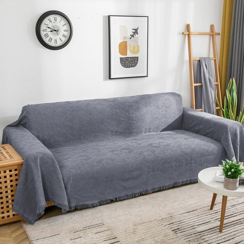 VANJOROY Large Grey Sofa Throw Blanket with Tassels For 2 3 Seater, 130×180cm- used very good, wash before use