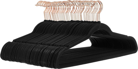 Amazon Basics Velvet Suit Hangers, 50-Pack, Black/Rose Gold, new no box