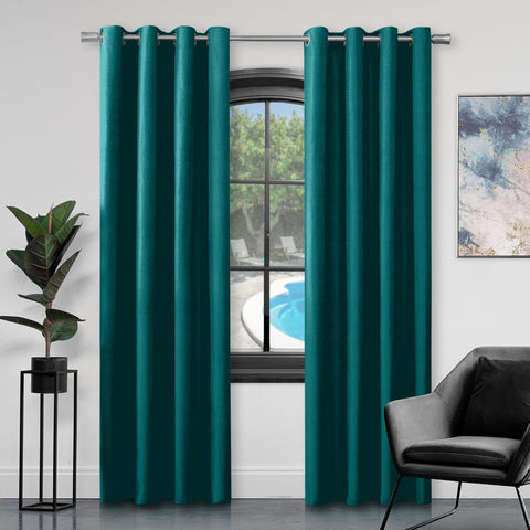 GC GAVENO CAVAILIA Faux Silk Eyelet Curtains ,teal , 66x72 inch , new but 1 tie back missing , no original pack