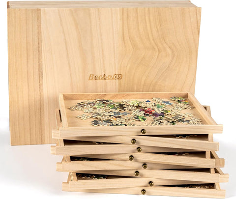 Becko US Wooden Jigsaw Puzzle Sorting Trays, Set of 8, New, open, scruffy box