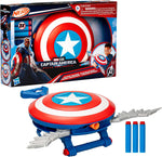 Marvel Studios Captain America Brave New World NERF Skyshot Blaster, Shield Roleplay Toy, Red , new , damaged , scruffy box