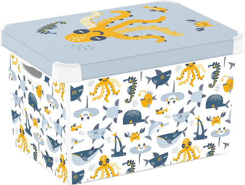 Curver Stockholm Deco Storage Box, 22 Litres - Ocean, White