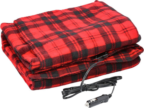 Stalwart Heated Car Blanket, Red/Black Plaid, condition new, open, damaged pack