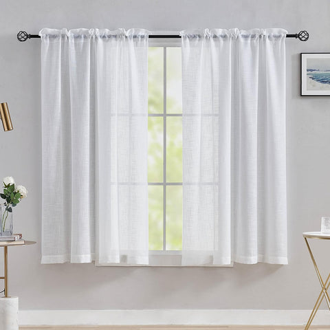 Home Brilliant White Linen Look Curtains Window Voile Panels Sheer Set of 2, 54 Inch x 45 Inch new but scruffy packaging