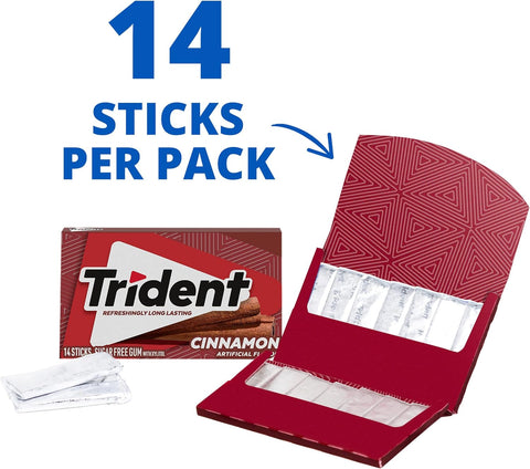 Trident Cinnamon Flavour Sugar Free Chewing Gum with Xylitol 14 Sticks 39 g- best before 07/12/24