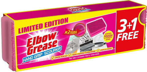 Elbow Grease Hand Grip Scourer - Heavy Duty Washing Up Sponge (4 Pack - Pink)
