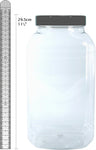 Britten & James Large Empty Plastic Jars 2x 4500ml, Black Lid, condition new but only 2, have dents at the bottom