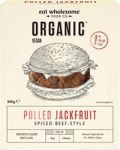 Eat Wholesome Organic Spiced Beef-Style Jackfruit, 300 g- best before 31/05/24- scuffy pack-(ref E9))