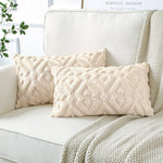 Artscope Set of 2 Xmas Soft Plush Short Wool Velvet Decorative Cushion Covers 40x60cm Cream Beige- new but scruffy packaging