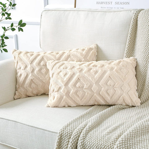 Artscope Set of 2 Xmas Soft Plush Short Wool Velvet Decorative Cushion Covers 40x60cm Cream Beige- new but scruffy packaging