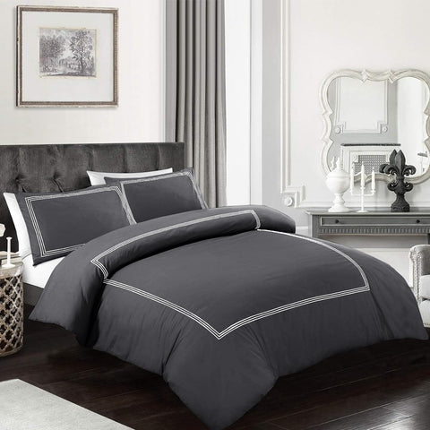 My Home Store Duvet Cover Set with Pillowcases (Bratta Stitch Charcoal, Double)- new but no original packaging