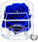 A 100% Real Rose That Lasts Years – White Gold Solo with A Clear Crystal (Dark Blue)- new but opened box
