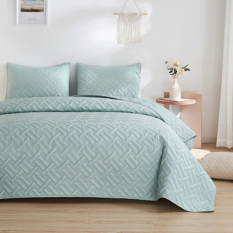 beeweed Quilt Set King Size 3 Pieces Mint Green Soft Summer Coverlet Set with 2 Pillow Shams (King 240x260 CM) new but no original packaging