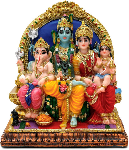 Hindu God Shiva Family Statue, New but small piece on black hat broke, not noticeable, the cushion pad missing underneath, damaged box