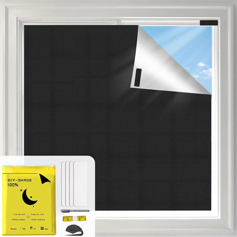 NADSSJL Portable Blackout Blind 300x145cm with Self Adhesive Fasteners and A Cutter- new but missing tape measure,scruffy bag