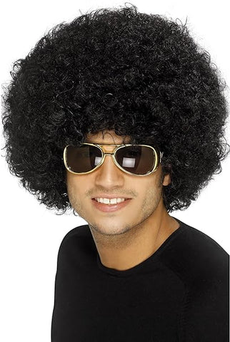 Adults 1970s Black Funky Afro Wig, condition new but open box