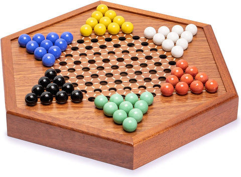 Yellow Mountain Imports Wooden Chinese Checkers Halma Board Game Set , used like new , damaged box