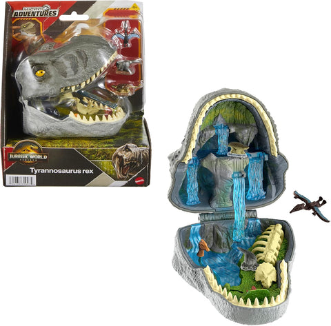 Mattel Jurassic World Rebirth Micro Adventure, Tyrannosaurus Rex Head, new but open damaged-scruffy box