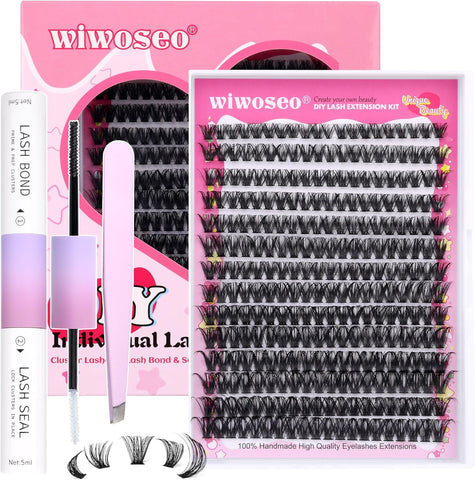 wiwoseo Individual Lashes Cluster Eyelash Kit (50p 9-16MM), scruffy, damaged packaging
