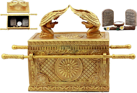 Ebros Matte Gold Holy Ark Of The Covenant With Ten Commandments Rod of Aaron and Manna , new, scruffy box