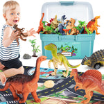 HahaGift Dinosaur Toys Figures Play Mat Set, New but lid to tub broken, sharp edges