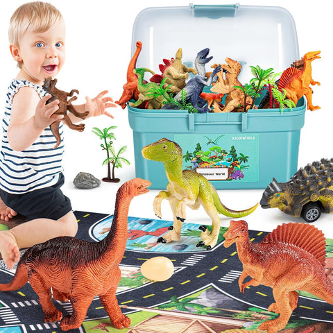 HahaGift Dinosaur Toys Figures Play Mat Set, New but lid to tub broken, sharp edges