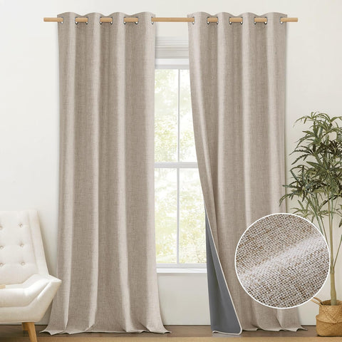 PONY DANCE 100% Blackout Curtain - Beige Linen Look Curtains Thermal , 52 inches Wide x 90 inches Black Out Window Drapes , 2 panels , new , no original packaging