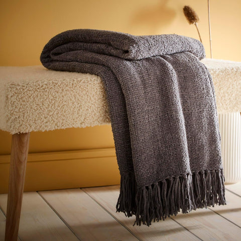 Appletree Grey Chenille Throw/Blanket - Textured Throw in Dark Grey - 130 x 180cm new but open packaging