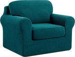 MAXIJIN 2 Piece Jacquard Chair Covers with Arms Super Stretch Non Slip (1 Seater, Peacock Blue)- new but scruffy packaging