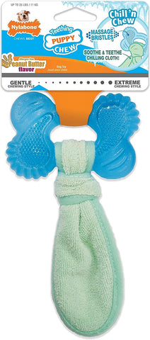 Nylabone Puppy Teething Chew Toy Freezer Bone with Soothing Cloth, S, for Puppies Up to 11 kg, dirty cloth (ref t9-2)