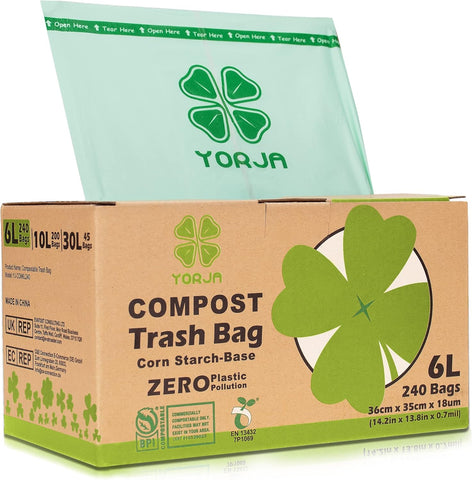 YORJA 6L Compost Caddy Liners 240 Bags, 100% Biodegradable, new, open/scruffy box