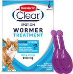 Bob martin Clear spot on wormer treatment cats & kittens over 1kg 2 pipettes- exp date 10/24, dented box (ref T9-2)