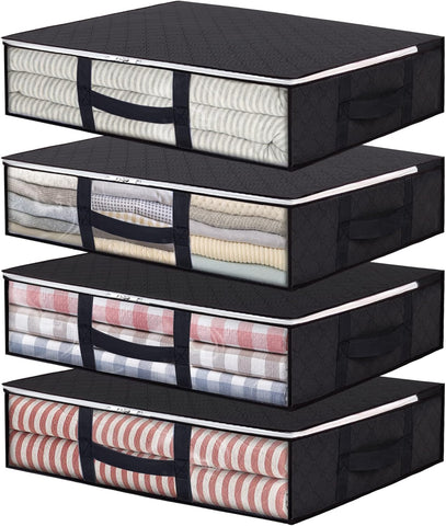 Vieshful 4 Pack Underbed Storage Bags 40L Foldable, Black, condition new, scruffy packaging