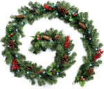 WeRChristmas Pre-Lit Pine Cone and Berry Garland, 9 feet, condition new but bit scruffy, tested,